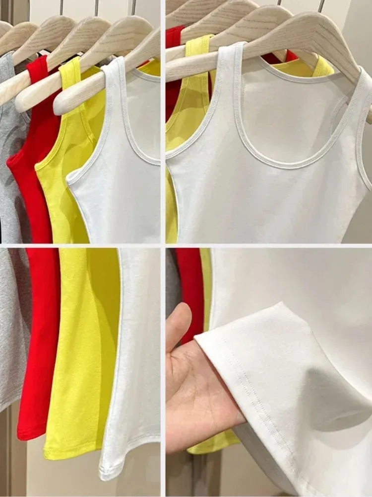 Neue Koreanische Stil U-Neck Ärmellose Strap Tank Tops Abnehmen Basis Schicht Top Mode Minimalistischen Design Sommer Weibliche Solide camis — image 6