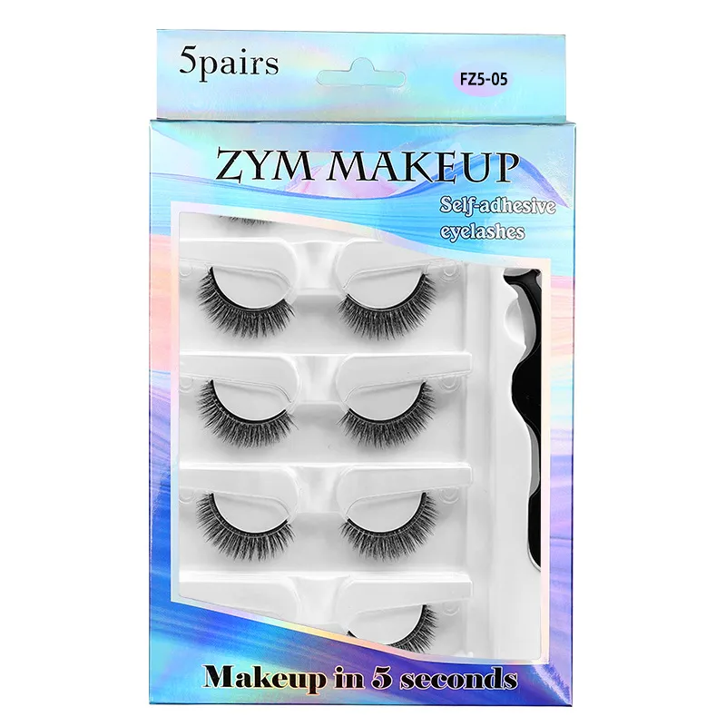 5 Paar kleberfreie, selbstklebende Wimpern, 3D-natürliche falsche Wimpern, eine Schritt-Anwendung, leicht zu entfernendes Augen-Make-up, Großhandel — image 4