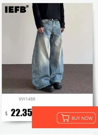 Pantaloni stile americano primaverile con doppia cintura decostruita da uomo con taglio a stivale Jeans bianchi Pantaloni larghi in denim a gamba larga alla moda 9X2187 — image 9