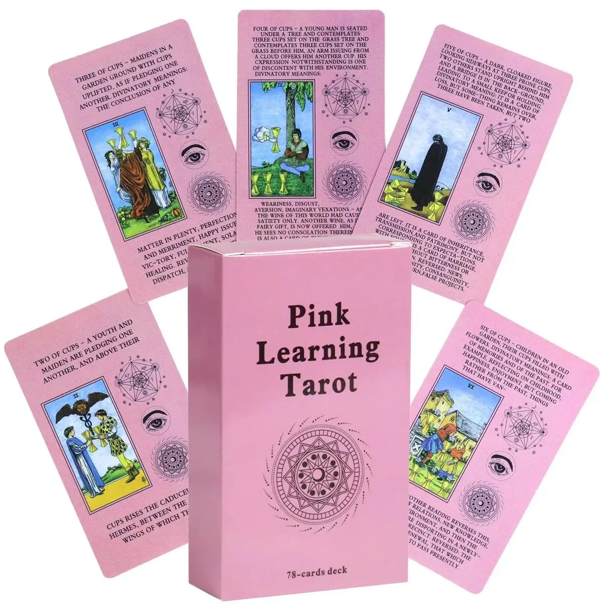 Pink Learning Tarot 78 τμχ Κάρτες Ταρώ με λέξεις-κλειδιά με βάση το σύστημα Rider Waite 10,3*6cm