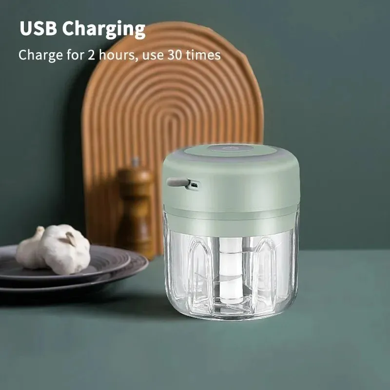 Penghancur Bawang Putih Elektrik Mini Tanpa Wayar 100ml/250ml Chopper Mudah Alih Pengecas USB Halia Cili Penghancur Sayuran Mesin Dapur — image 3