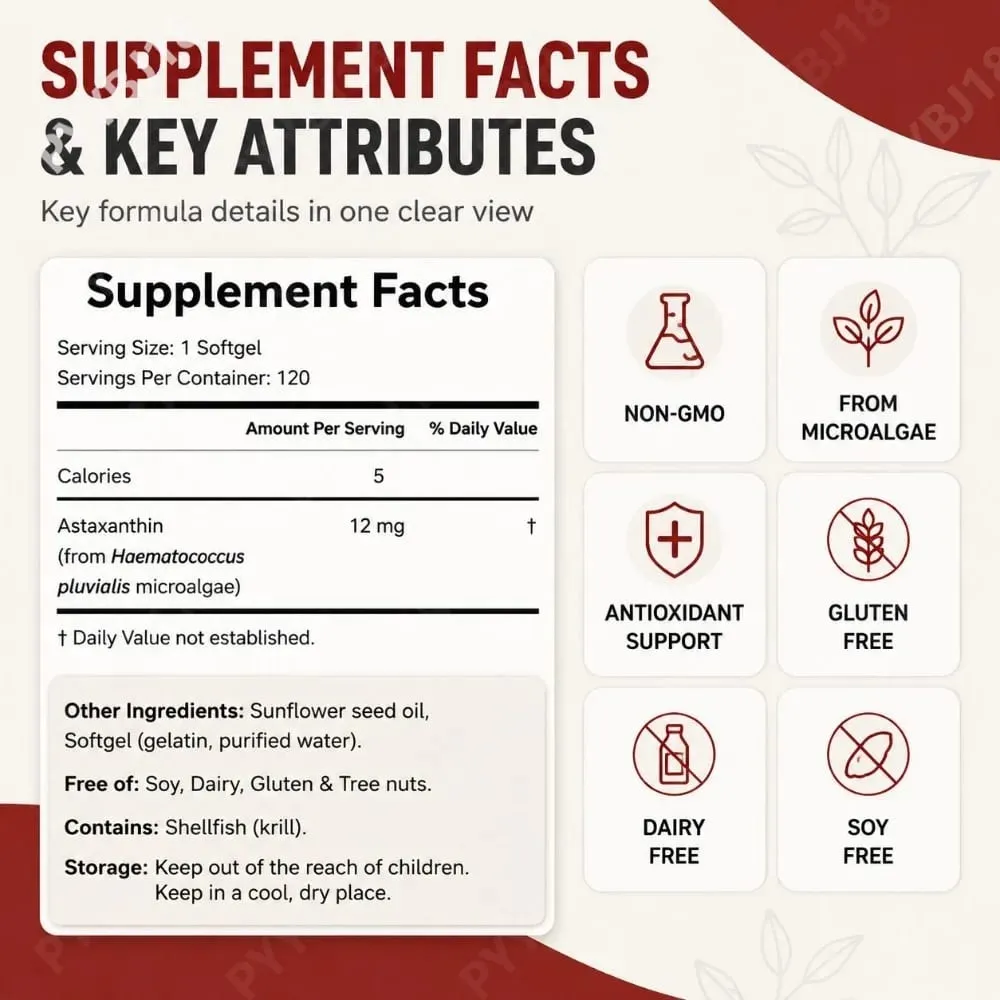 Astaxanthin 12mg měkké gely z mikrořas Triple Strength Antioxidant Supplement Cellular Wellness & Everyday Balance 120 Count — image 3