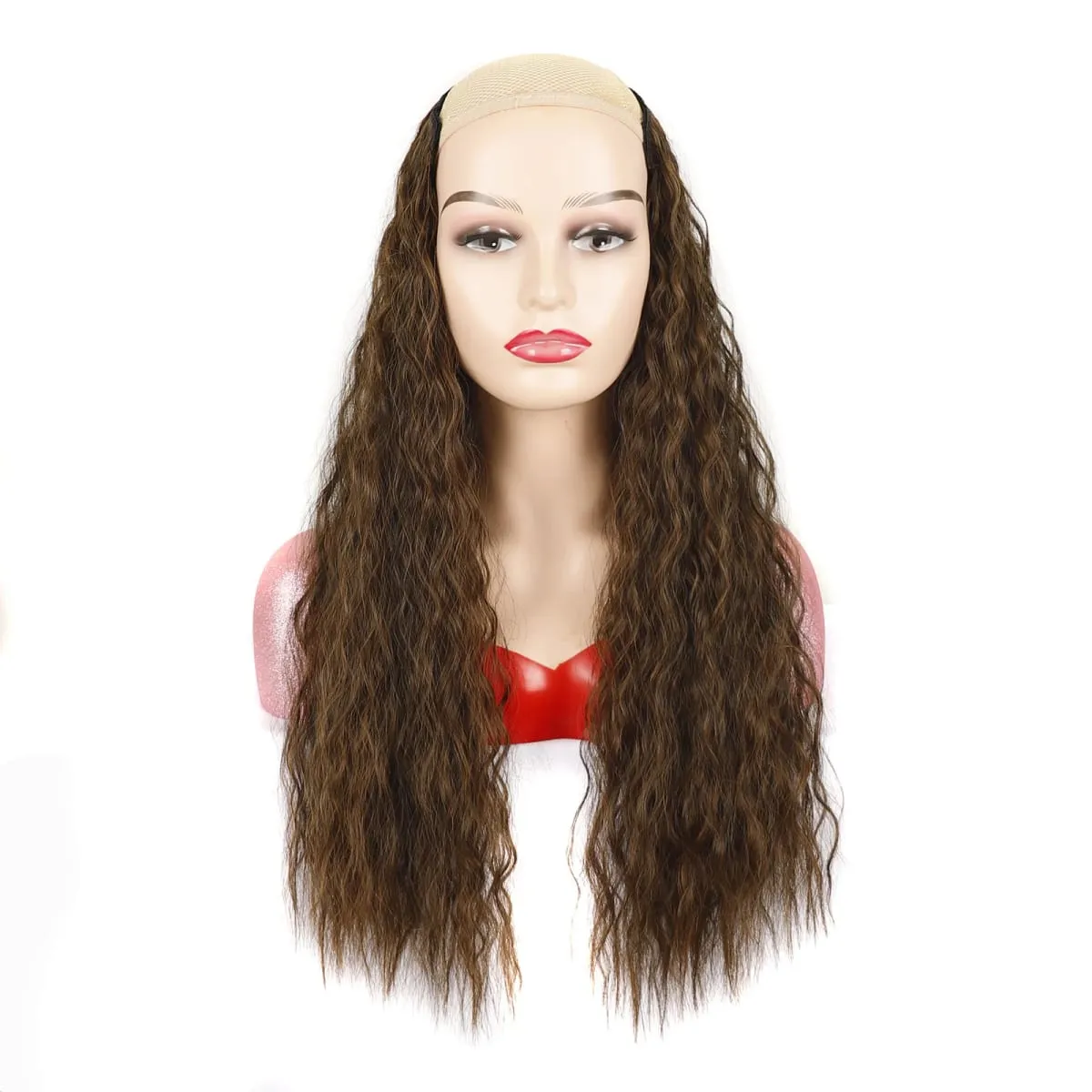 Extensions de cheveux synthétiques bouclés pince en une seule pièce 4Clips postiches longues vague profonde pour les femmes usage quotidien accessoire de cheveux de fête — image 7