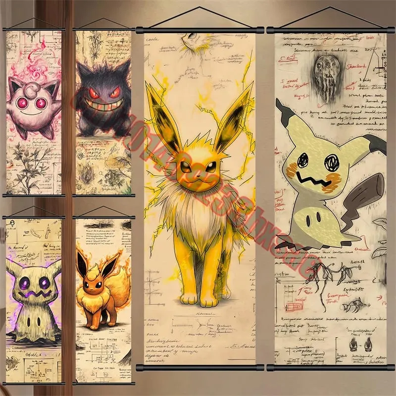 Poster Pokemon Cetakan Anime Dinding Karya Seni Gengar Gambar Lukisan Charizard Kanvas Skrol Gantung Pikachu Hiasan Bilik Rumah — image 1