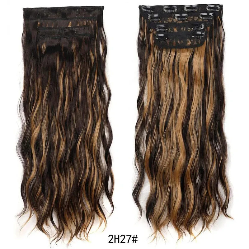 Jeedou pince dans les Extensions de cheveux 4 pièce/ensemble synthétique longs ondulés cheveux épais rebondissant bouclés pleine tête postiche aspect naturel