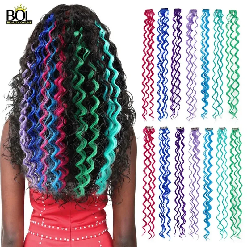 BOL สังเคราะห์ผมสีผม Strands Deep WAVE คลิปบนผมหญิงสายรุ้ง 24Inch10 ชิ้น/เซ็ตทนความร้อน — image 2
