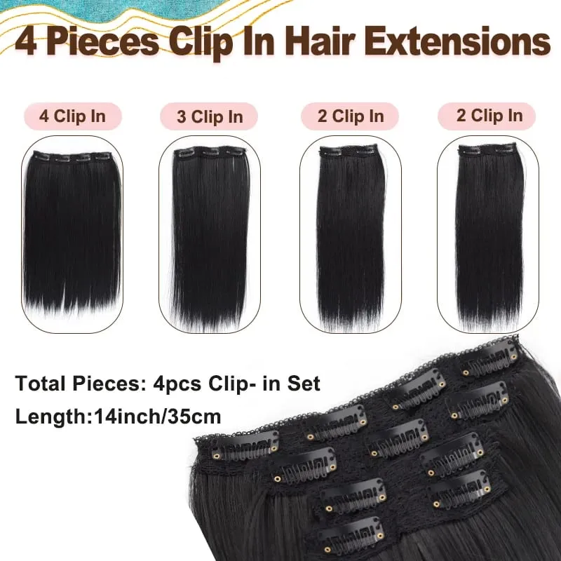 14"Synthetic Thick Clip‑in Hair Extensions 4Pcs Invisible Natural Straight Soft Easy Install For Women Girls Wedding Party Daily — image 5
