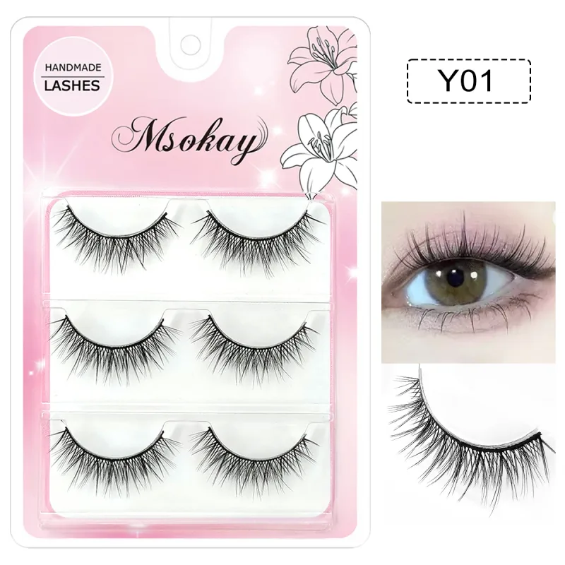 3 คู่สายรุ้งสีขนตาสีน้ำตาลคอสเพลย์ขนตาปลอมสีบลอนด์แต่งหน้า Eye Lashes สีสันสีฟ้าฮาโลวีนมังสวิรัติ Cilias