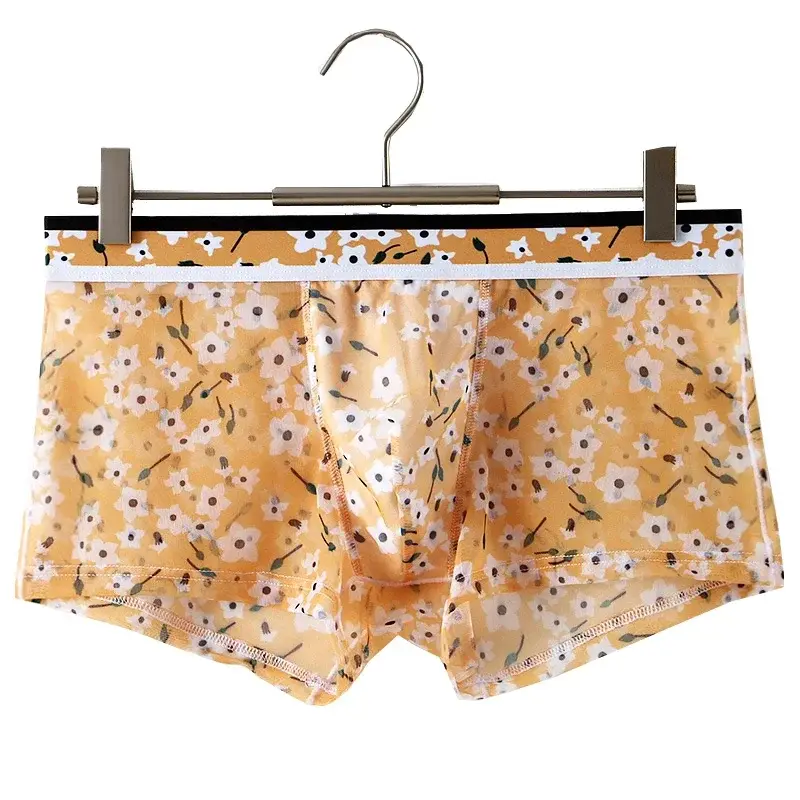 Boxer en maille pour hommes, imprimé Floral, sous-vêtements en soie glacée, Ultra-mince, Transparent, respirant, doux, très extensible, culotte à séchage rapide — image 14