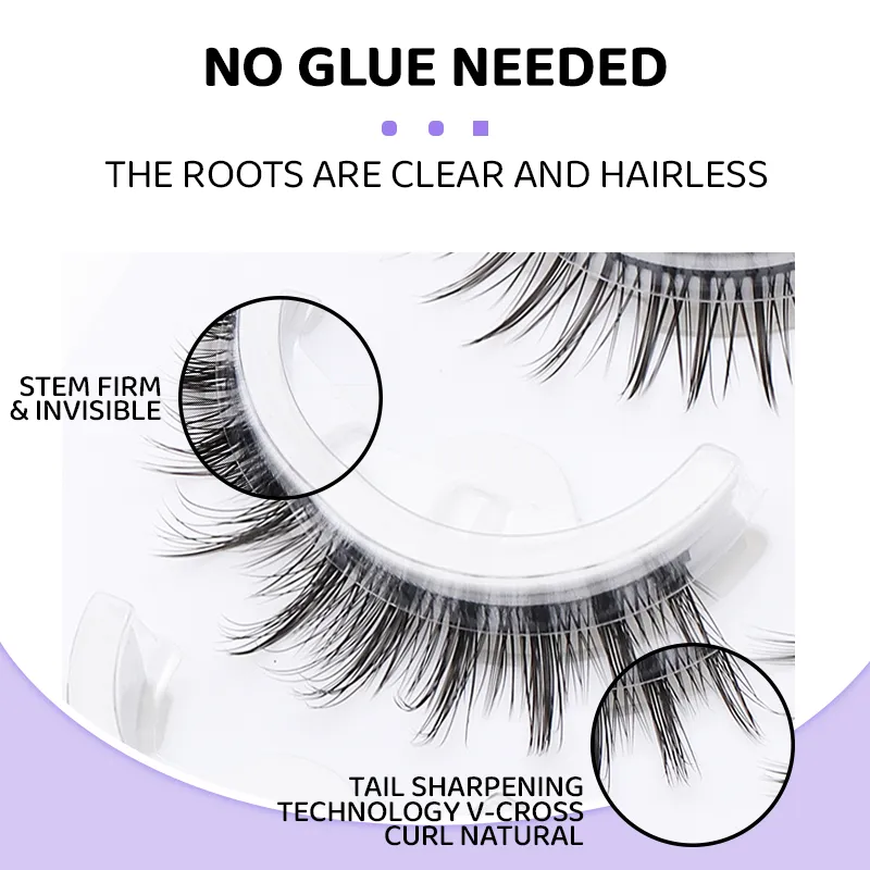 5 Paar Manga-selbstklebende falsche Wimpern im gemischten Stil, kleberfreie, wiederverwendbare natürliche Streifenwimpern für das tägliche Augen-Make-up — image 4