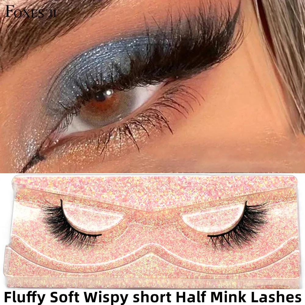 Pestañas de medio ojo, pestañas postizas cortas de visón 3D naturales, tira cruzada fina y esponjosa, pestañas postizas suaves, media extensión de pestañas, maquillaje — image 1