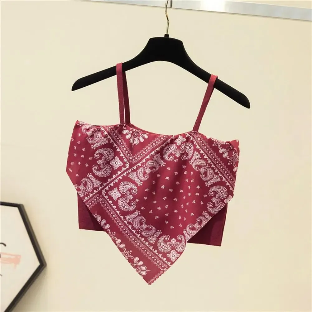 Spaghetti Strap Tank Top Sexy Backless Camisole Printed Blouse Summer Elegant Party Women Camis Korean Style Sexy Short Top