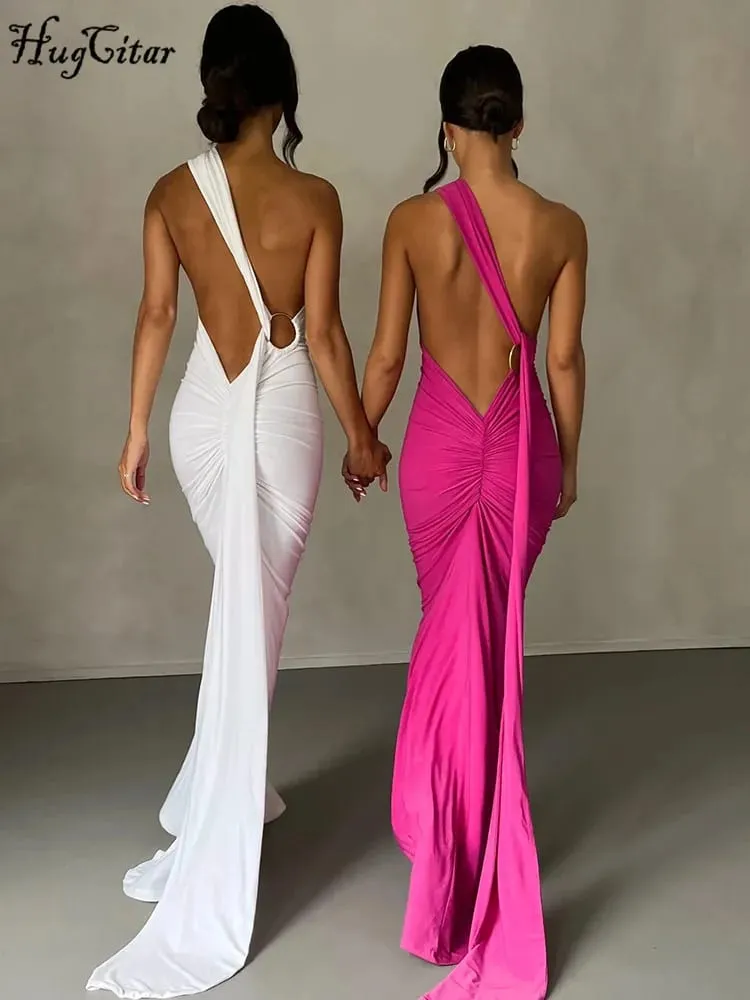 Hugcitar Nastavitelné poutko na šátek na jednom rameni Ruched Sexy Maxi Šaty Dámské Elegantní Y2K Streetwear Festival Outfit — image 1
