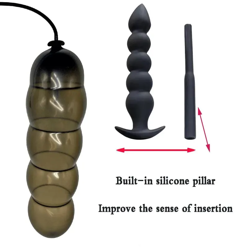 Expansion Diameter 14cm Inflatable Dildo Anal Plug with 5 Beads Built-in Silicone Column Huge Butt Plug Ass Dilator Anal Sex Toy — image 5