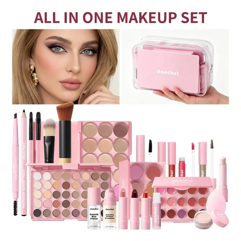 Conjunto de maquiagem multifuncional para iniciantes, kit portátil de maquiagem multiestilo para rosto inteiro com ferramentas para presentes diários em viagens