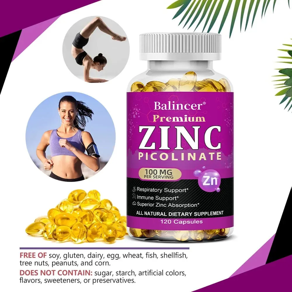 Capsules de picolinate de zinc 100 mg - Soutien immunitaire respiratoire Santé de la peau et des os Supplément hautement absorbé — image 3