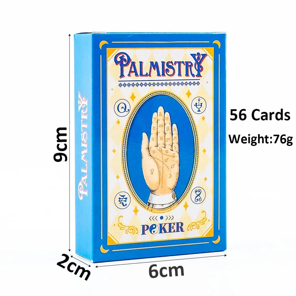 Dek Poker Palmistry 9*6cm 56 Kad Termasuk Penjelasan Garis Hati & Kebijaksanaan Kehidupan – Belakang Rekaan Yin-Yang Biru — image 2