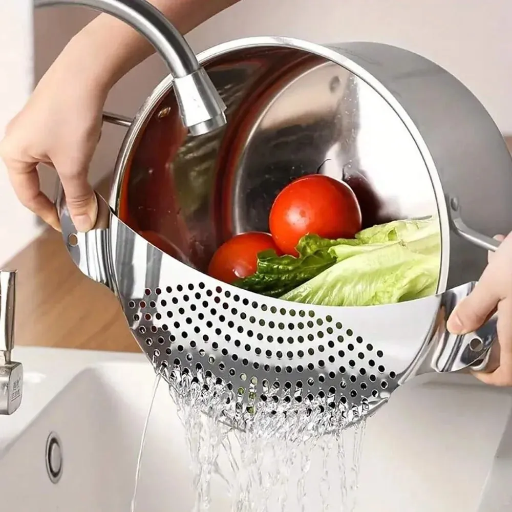1/2Pcs Pot Strainer Set Stainless Steel Universal Fit Dishwasher Safe Colander for Fruit Veggie Pasta Home Kitchen Cooking — image 2
