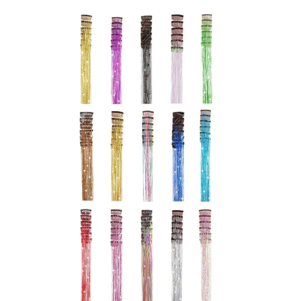 Farbe helle Seide Clip nahtlose Haarverlängerungen glitzernde Goldseide schillernde Laserdraht-Farbstreifen synthetische Perücken — image 5