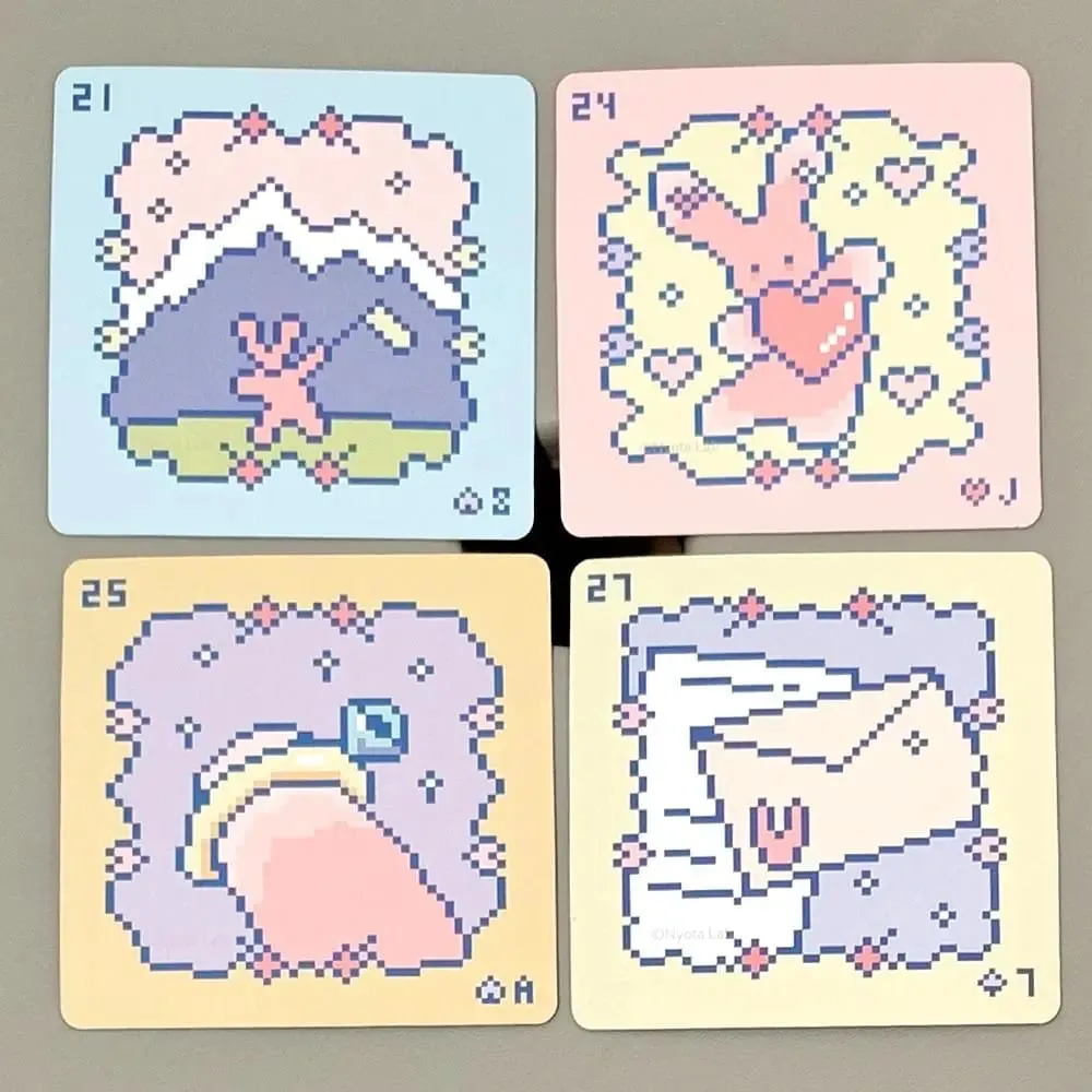 Kawaii Pixel Art Dek Lenormand Merah Jambu - 42 Kad Oracle Arnab Comel 7x7sm untuk Dek Mini Tiruan Dek Timbul Timbul — image 6