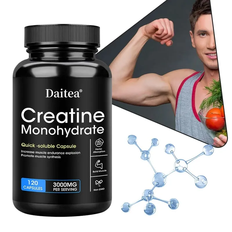 Daitea Creatine Monohydrate 3000 Mg - Strength Muscle Health Supplement for Men and Women Non-GMO and Gluten-Free Capsules