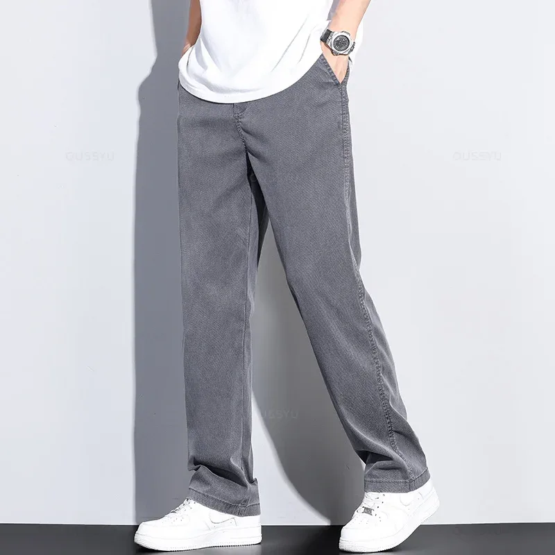Summer New Upgrade Soft Lyocell Fabric Jeans Men Ultrathin Blue Elastic Waist Loose Straight Denim Trousers Male Plus Size 5XL — image 9