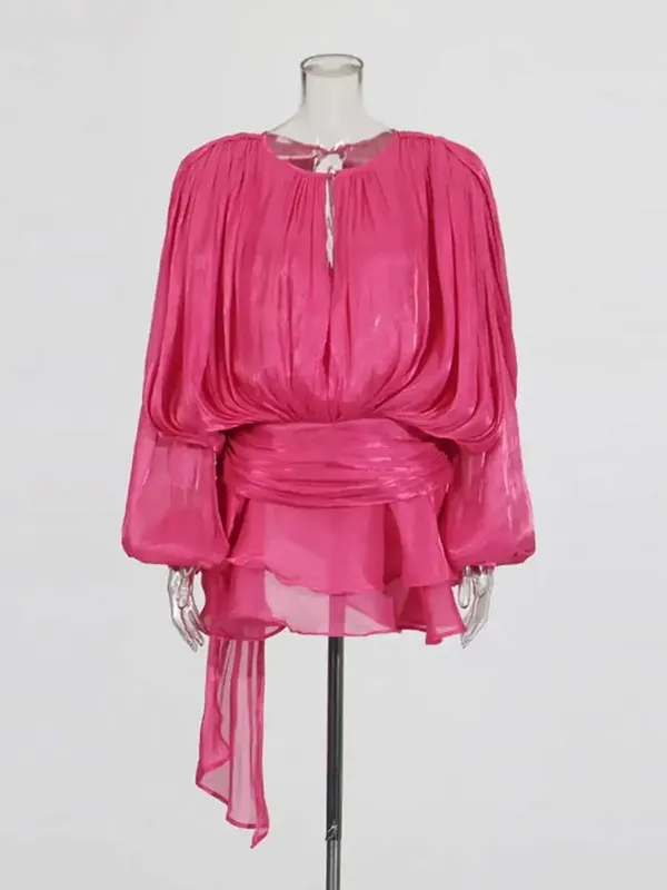 Solide Bluse Mini Kleider Für Frauen V-ausschnitt Langarm Verstärktes Spitze Up Süße Stil Kleid Weibliche Kleidung Mode — image 18