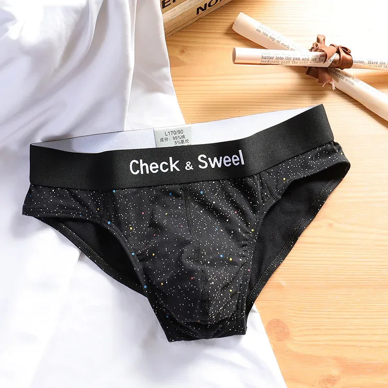 Bedruckte gepunktete Unterwäsche für Herren aus reiner Baumwolle, Dreieckshose, Sommer, Sport, Jugend, lockere und atmungsaktive Dreieckshose