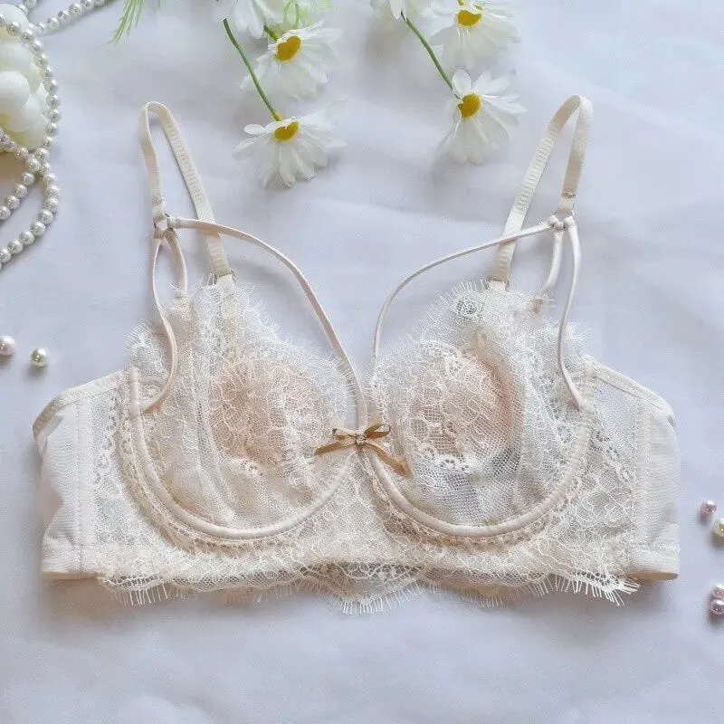 Coreano Tendenza Calda Puro Desiderio Reggiseno di Pizzo Set Con Ferretto Tazza Sottile Push Up Busto Grande Visivamente Piccolo Anti Droop Lingerie 32-38 Hot