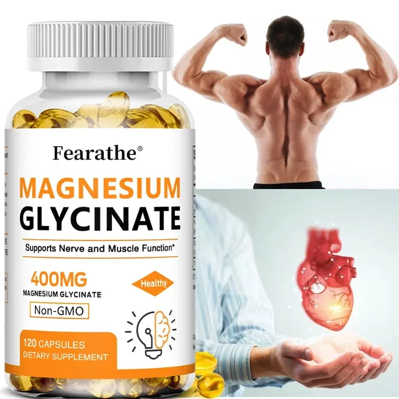 Magnesiumglycinat 400 mg Kapseln unterstützen die Muskeln, Knochen, Herz, Nerven, Schlafqualität und die Gesundheit des Immunsystems. Nicht gentechnisch verändert — image 2