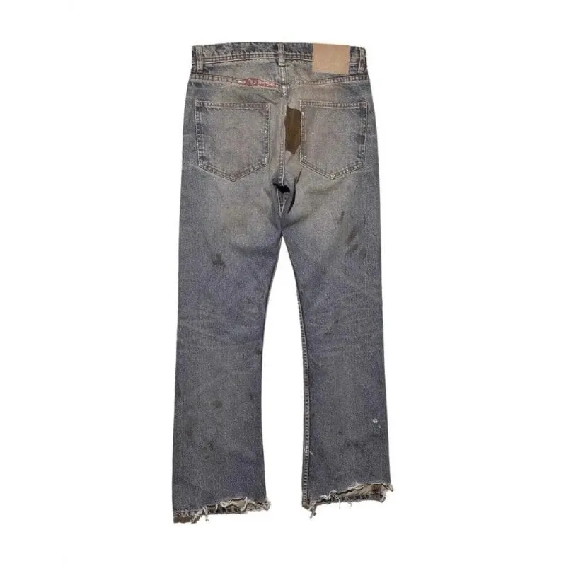 Męskie jeansy rozkloszowane Harajuku Vintage sprane spodnie dżinsowe w trudnej sytuacji patchworkowy sztruks Slim Fit casualowe w stylu Streetwear unisex nowa wiosna — image 4
