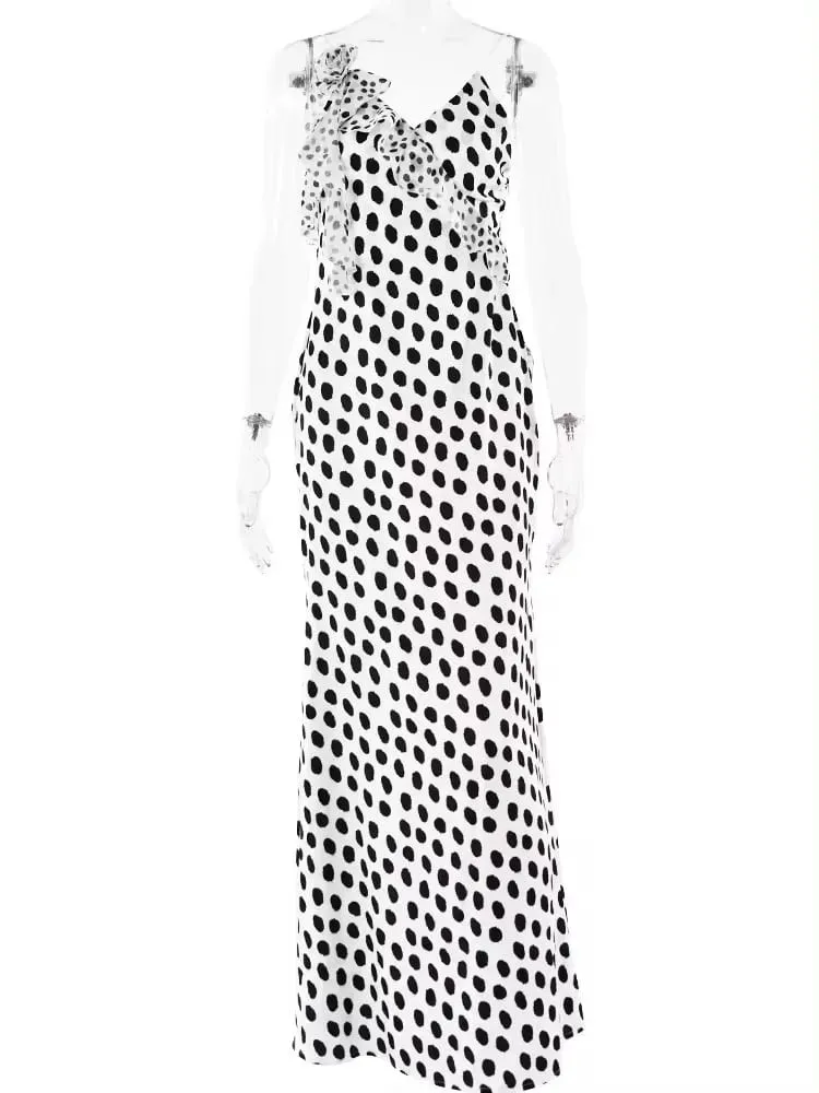 MO Sexy Rückenfreies Drucken Punkte Blume Frauen Maxi Kleid Spaghetti Strap Abendkleid Herbst Dünne Elegante Party Clubwear — image 6