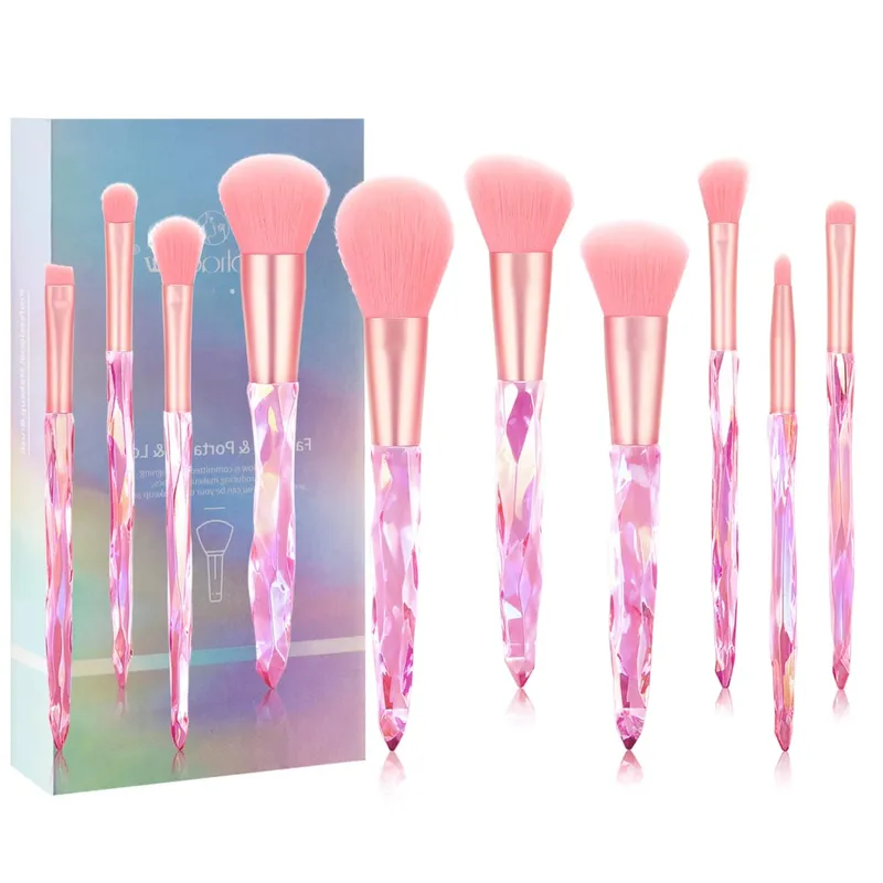 10Pcs Shiny Crystal Handle Makeup Brush Set with Case Round Loose Powder Brush & Flat Foundation Brush for Eye Makeup — image 8