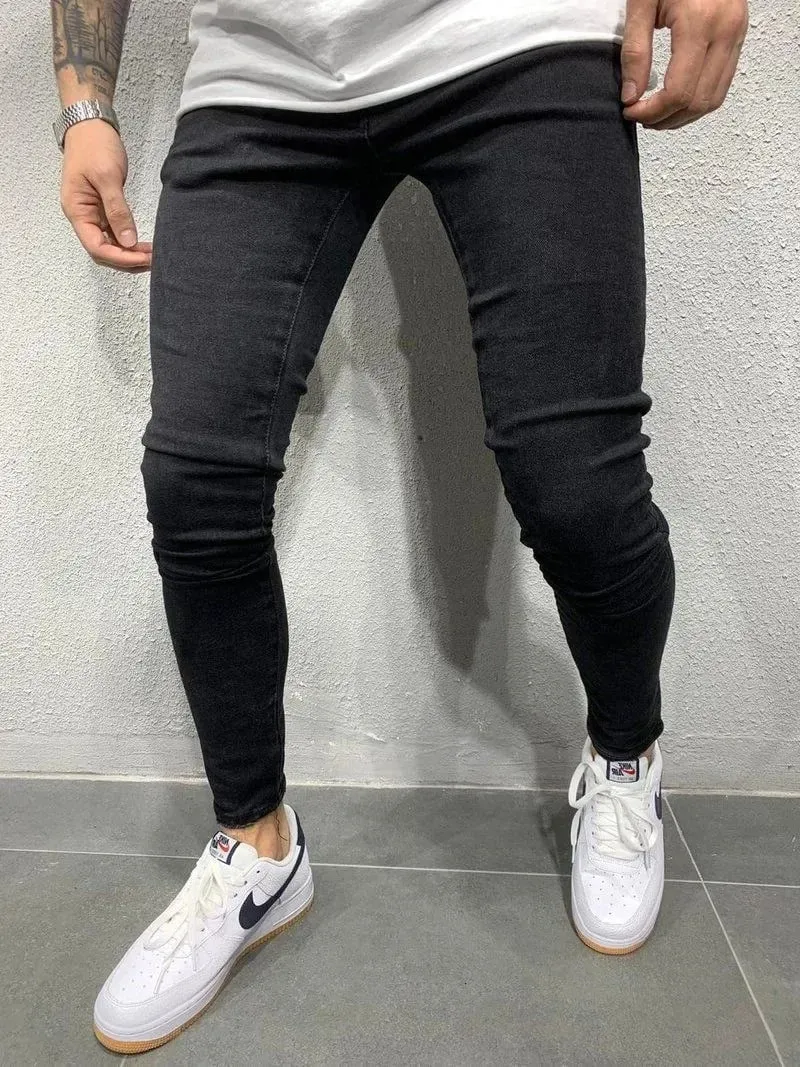ฤดูใบไม้ผลิผู้ชายคลาสสิกความยืดหยุ่นดินสอกางเกงยีนส์ Jean Homme Man ยืดนุ่มสีดำ BIKER Masculino DENIM กางเกงบุรุษกางเกง — image 10