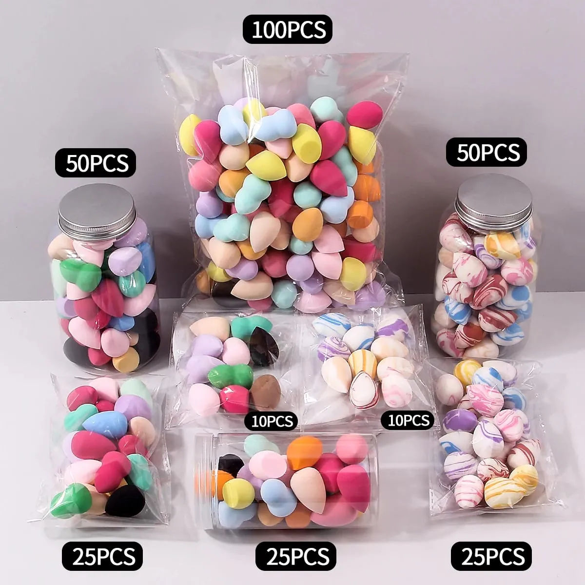 Confezione da 10/25/50/100 spugne per trucco con colori e forme casuali Strumenti per sfumare senza lattice per liquidi/crema/polvere — image 2