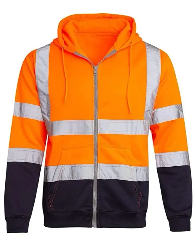 Sudaderas con capucha reflectantes de seguridad para el trabajo para hombre, chaqueta holgada con cordón y cremallera, Jersey fino de lana con capucha, abrigo, sudadera de trabajo informal — image 15