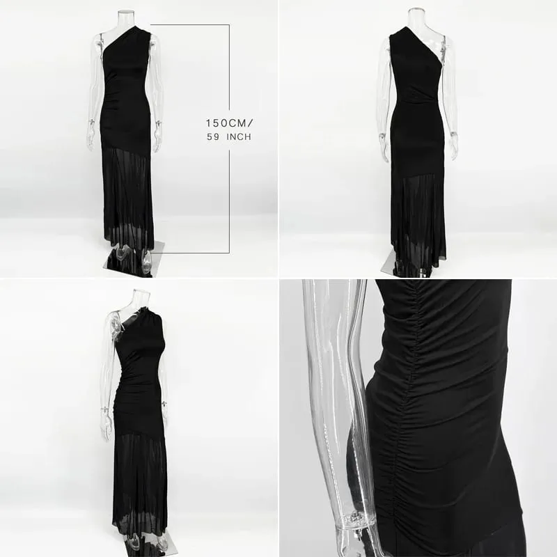 Ticketsx-vestido transparente con hombros descubiertos para mujer, vestido largo liso de cintura alta con retazos y Espalda descubierta, vestidos de noche para fiesta de vacaciones — image 2