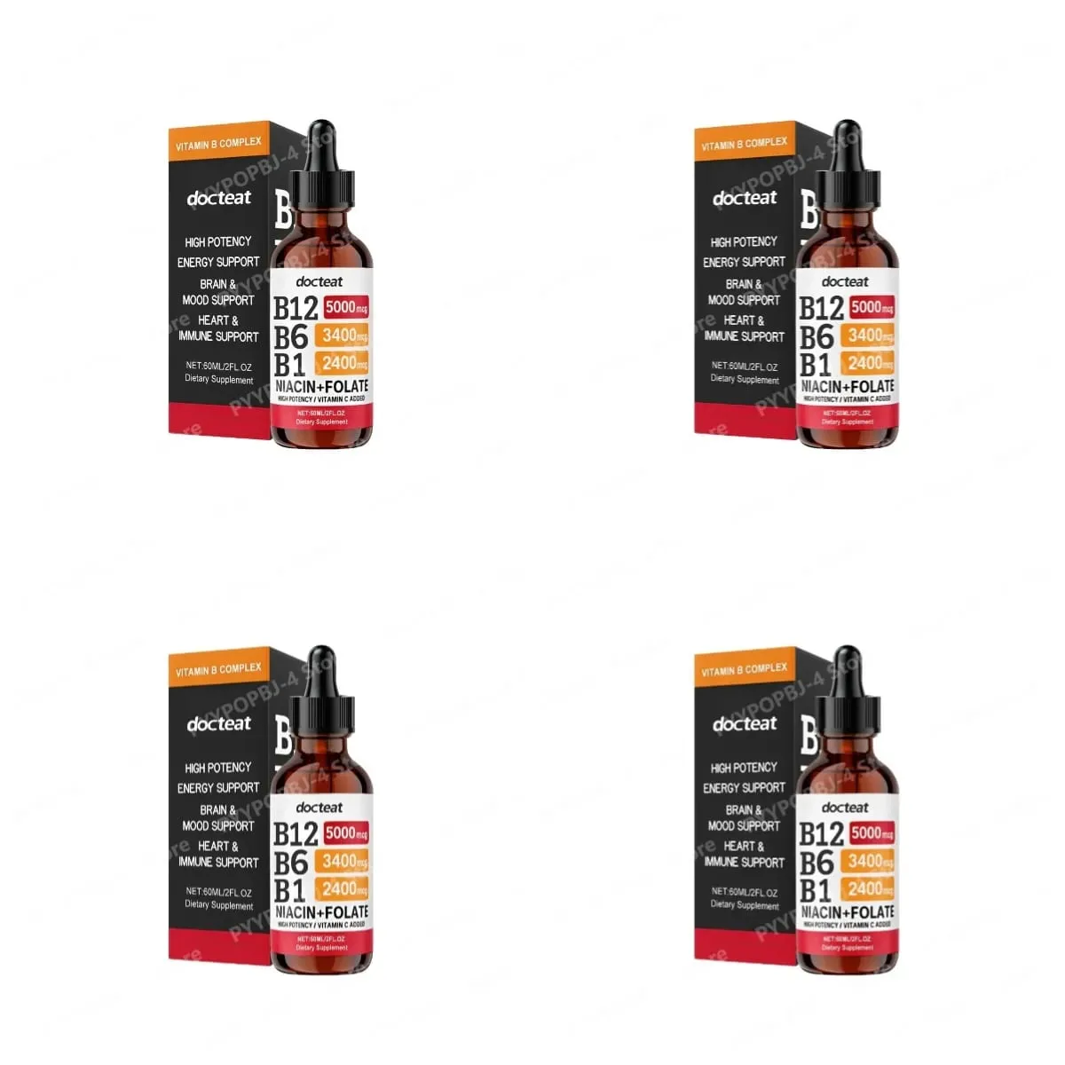 Docteat B Complex Drops 60ml High Power B12 5000mcg Methylcobalamin אנרגיה מוח מצב רוח לב תמיכה חיסונית ללא GMO טבעוני — image 10