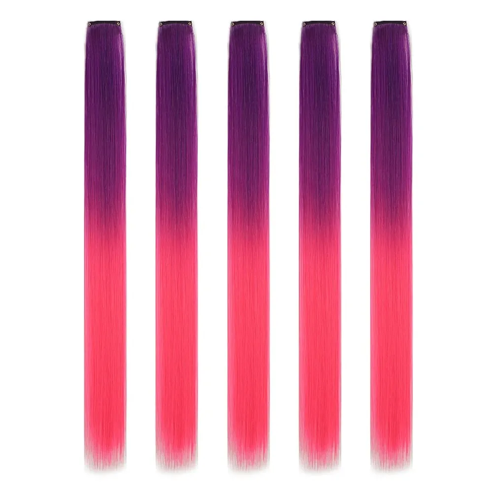 5 stks/set Clip in Hair Extensions Synthetische Haarstukjes Gekleurde Party Hoogtepunten voor Meisjes 18 inch Multi-kleuren Steil Haar — image 18