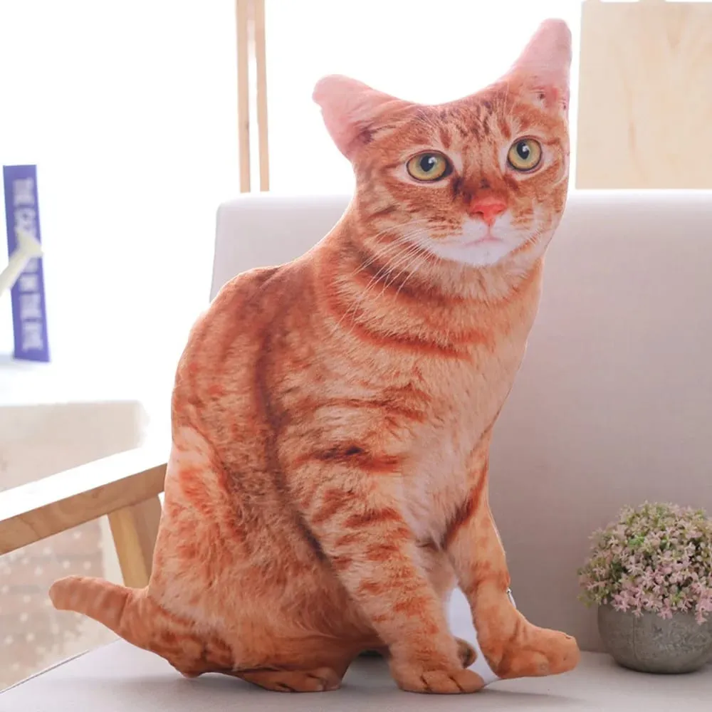 Oreiller en peluche de chat 3D réaliste et créatif, Simulation douce de chat, coussin d'animaux de dessin animé Kawaii pour filles — image 8