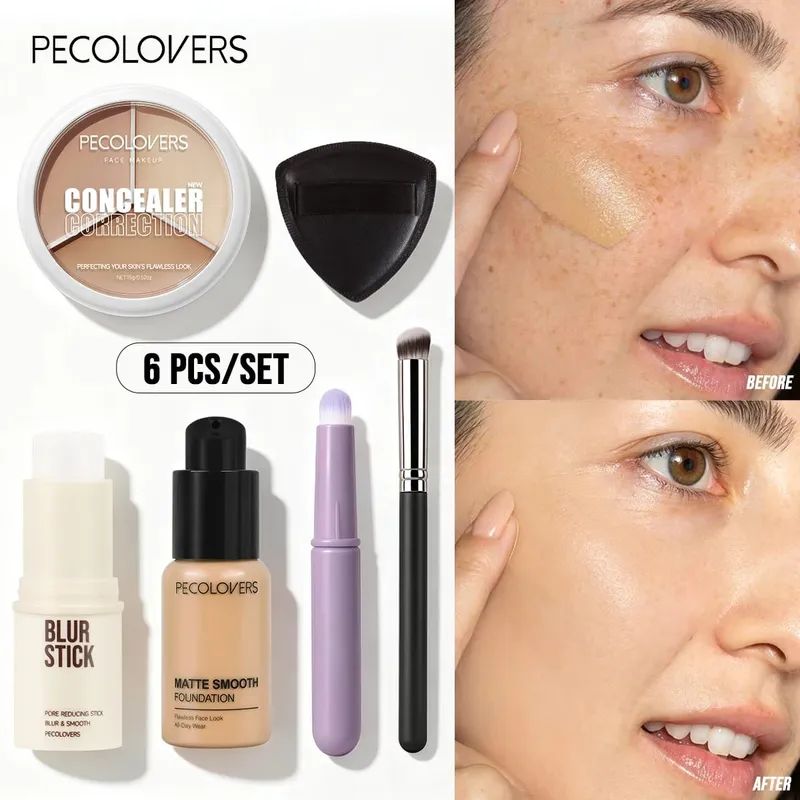 6 TEILE/SATZ Wasserdicht Full Coverage Concealer Foundation Primer Stick Concealer Palette Puff Pinsel Feuchtigkeitsspendende Gesicht Concealer — image 5