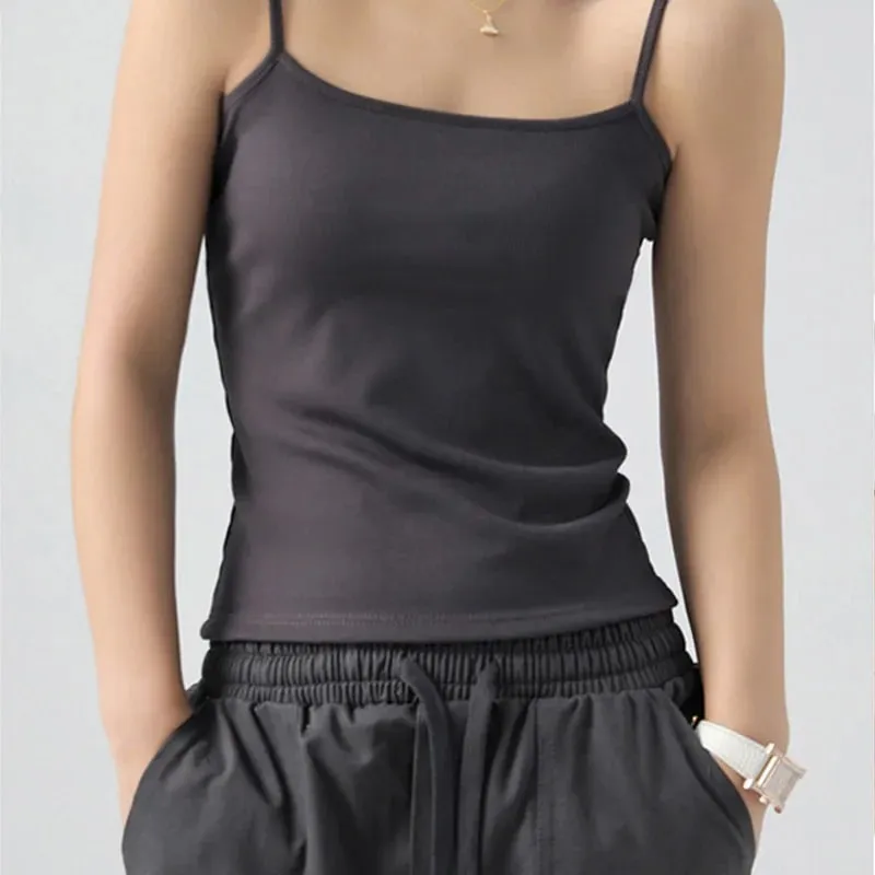 Letní základní tílka Špagetový pásek Camis Pevné strečové topy pro ženy Bez rukávů Slim Fit Basic Pevná pletená košilka — image 10