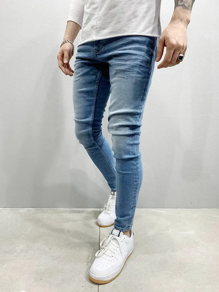 ฤดูใบไม้ผลิผู้ชายคลาสสิกความยืดหยุ่นดินสอกางเกงยีนส์ Jean Homme Man ยืดนุ่มสีดำ BIKER Masculino DENIM กางเกงบุรุษกางเกง — image 12