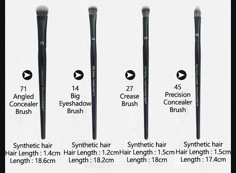 4st/set Pro Black Eye Shadow Makeup Borstar Läppbryn Precision Concealer Blend Syntetiskt hår Smudge Highlight Make Up Brush — image 5