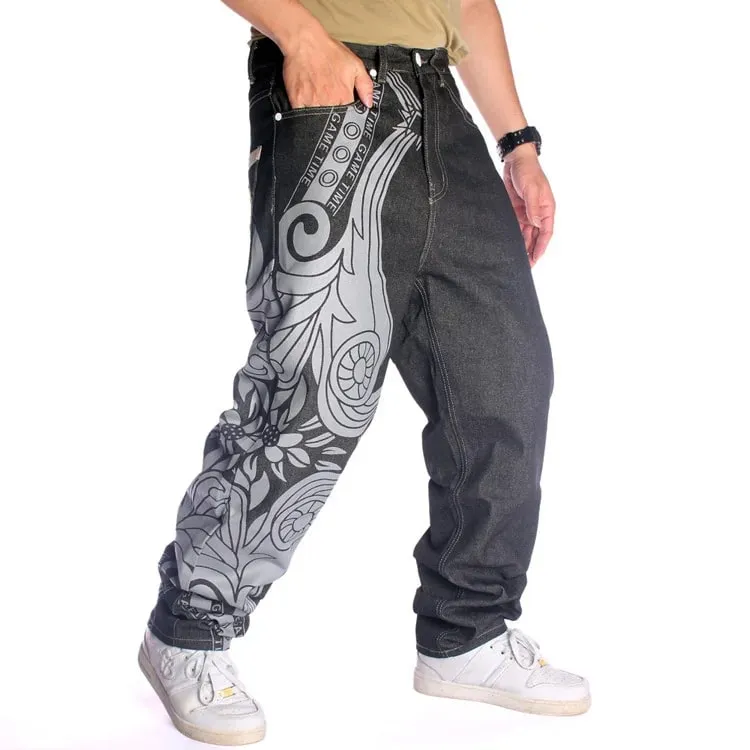 Jean imprimé en détresse pour hommes, pantalon en Denim droit, brodé, pleine longueur, délavé, taille moyenne, poches pour homme, hip hop, ample — image 4