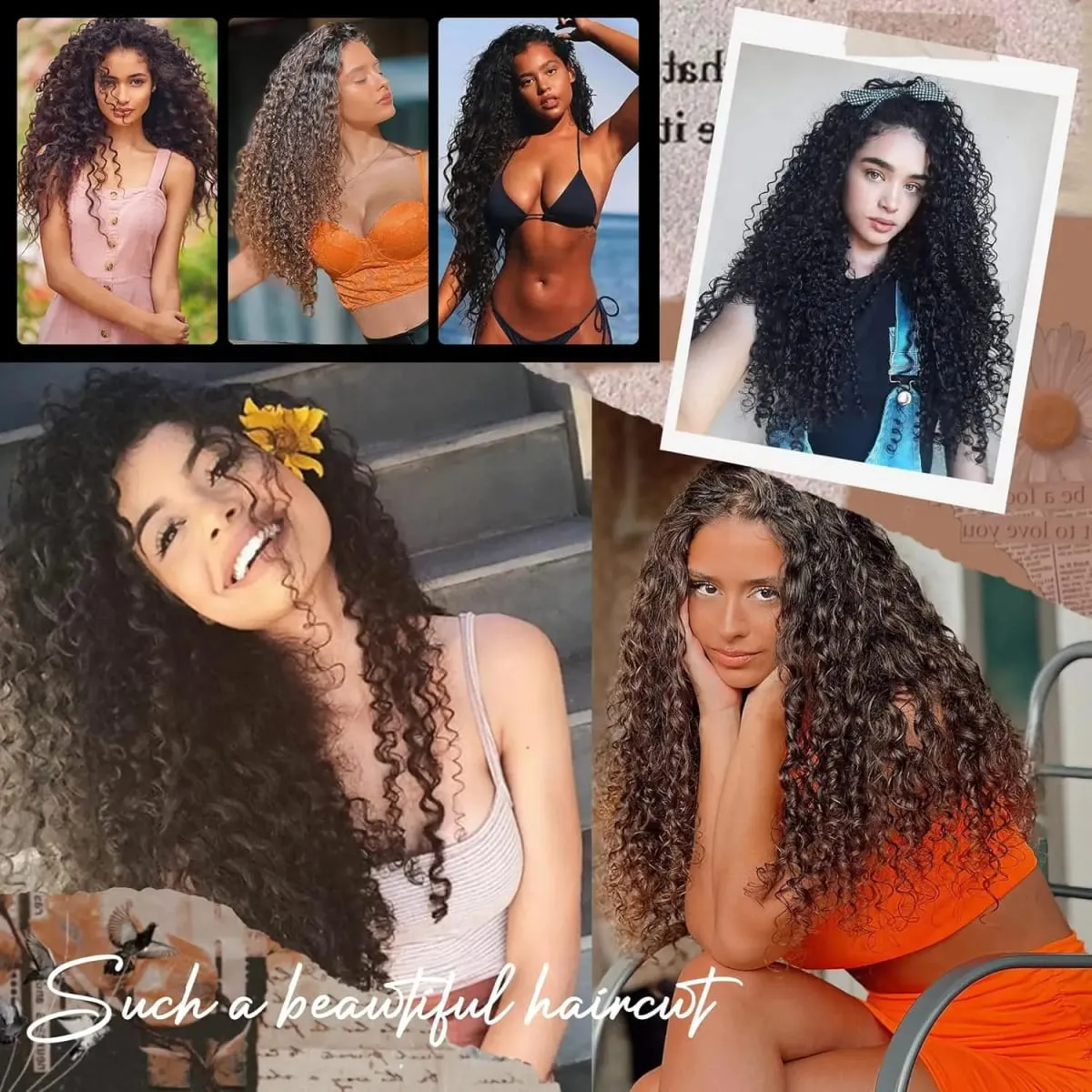 9PCS Klip Dalam Kit Sambungan Rambut Panjang Lembut Kerinting Sambungan Rambut Sintetik Kinky Curly Potongan Kepala Penuh Palsu untuk Wanita — image 7
