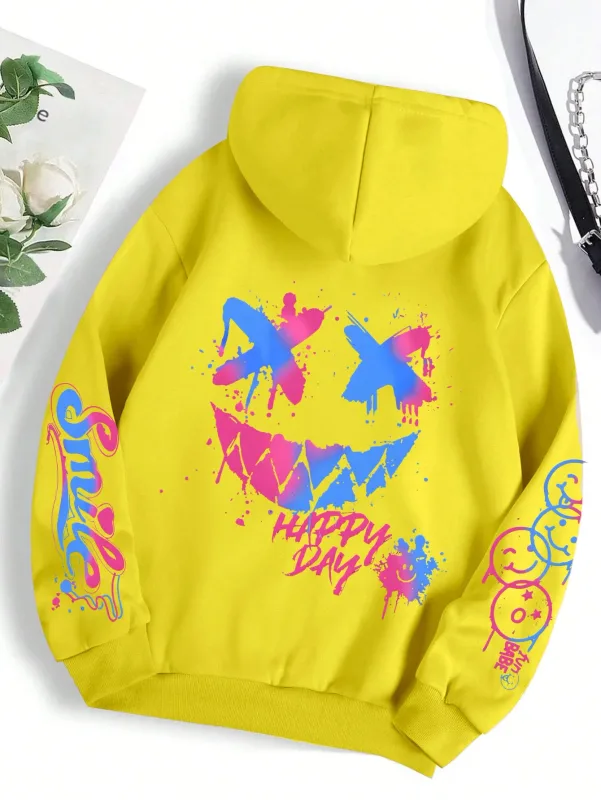 Cetakan Wajah Tersenyum Peribadi Lelaki Musim Gugur Baru Selesa Bernafas Sweatshirt Bertudung Fesyen Luaran Bertudung Sweatshi — image 7