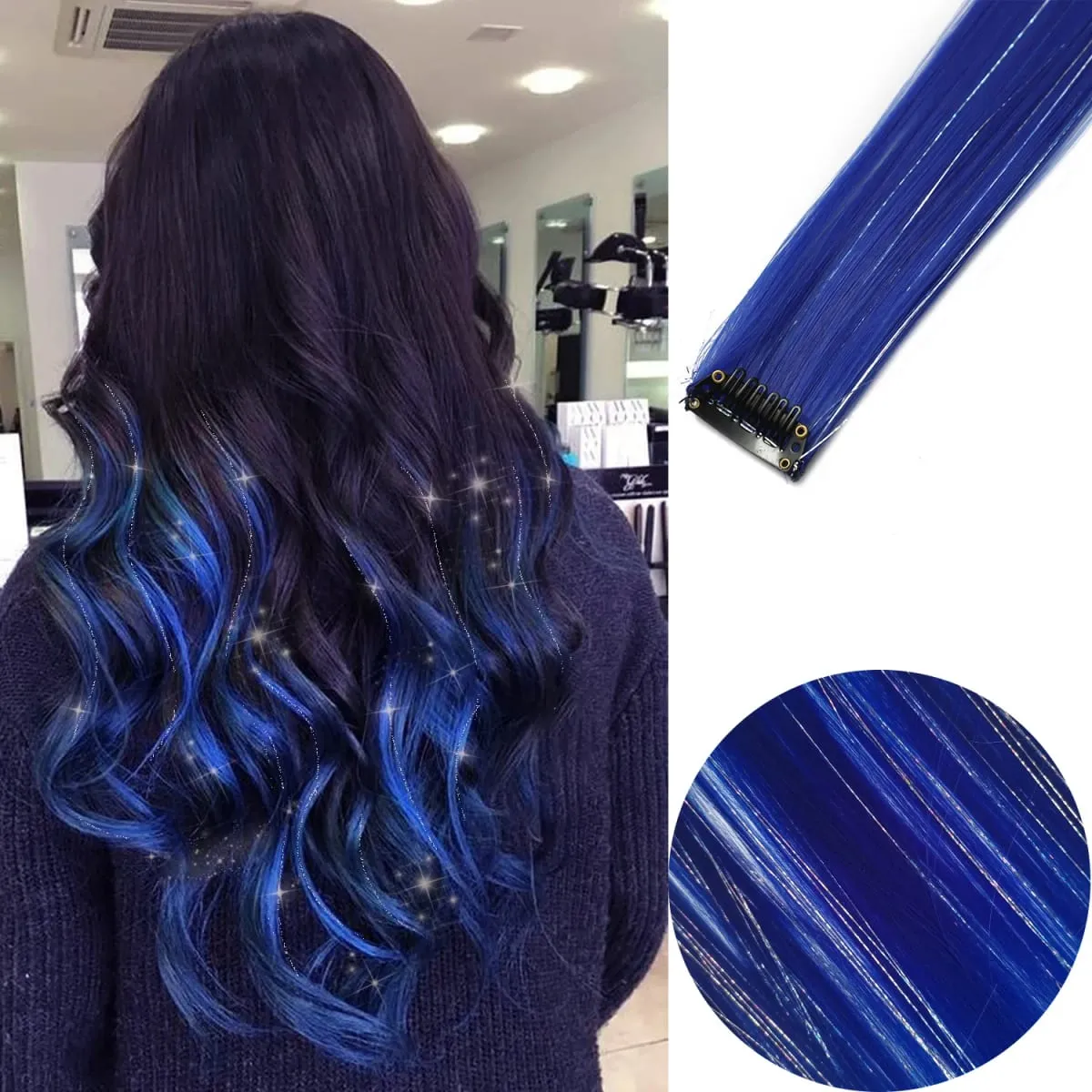 6 Stück/Packung, farbige Party-Highlights, Clip-in-Haarverlängerungen, 22 Zoll, mehrfarbig, glattes Haar, synthetische Haarteile — image 37