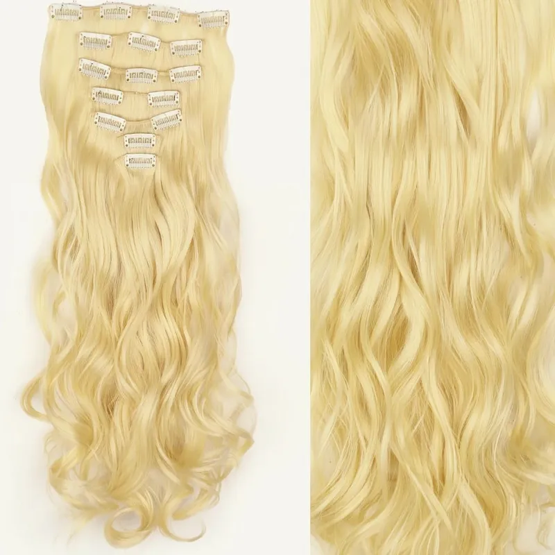 16 Clips 7Pcs/Set Hair Extensions Long Wavy Hairstyle Natural Synthetic Black Blonde Hairpieces Heat Resistant For Women — image 27