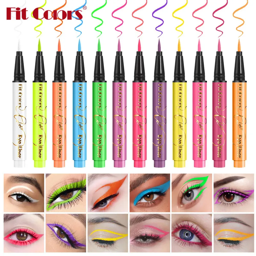 Pena Eyeliner Cair Cahaya Neon UV Tahan Air Cat Warna Wajah Neon Warna-warni Riasan Mata Panggung Seni Pesta Natal Halloween — image 3